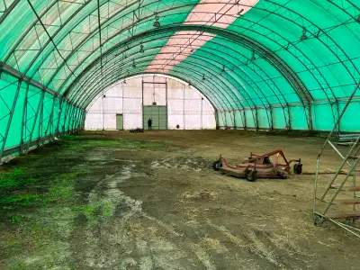 Heavy-Duty Used Cover-All Barn / Fabric Shelter – 75' x 150', View more