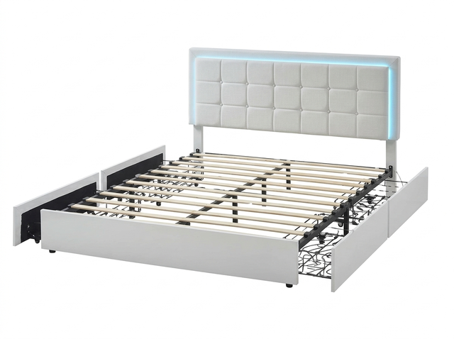 Huge Saving ( NO TAX ) - queen bed with LED light & drawers* in Beds & Mattresses in Oshawa / Durham Region - Image 2