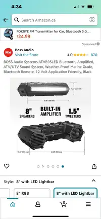 ATV stereo system 8” subs with  built in amp