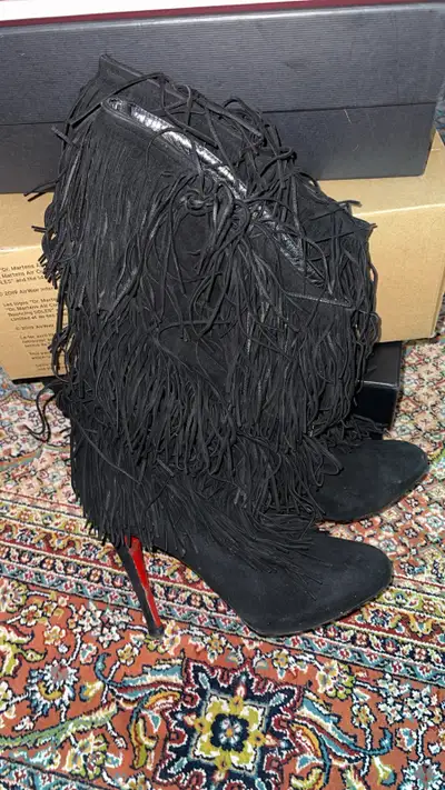 Christian Louboutin Suede Fringe Boots, View more