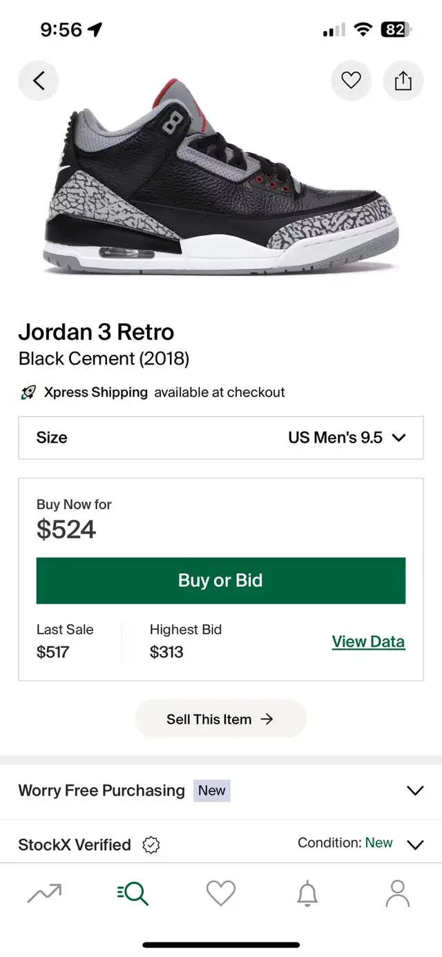 Air Jordan 3 Retro • Black Cement (2018) • Size 9.5 in Men's Shoes in City of Toronto - Image 5