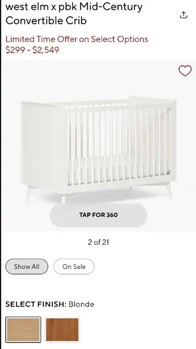 West elm x pbk Mid-Century Convertible Crib Pottery Barn Baby Crib as is. Taken apart and has been s...