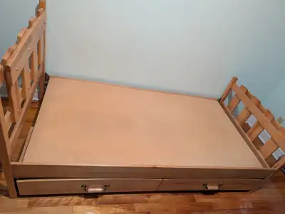 Base de lit simple en bois massif avec matelas, View more