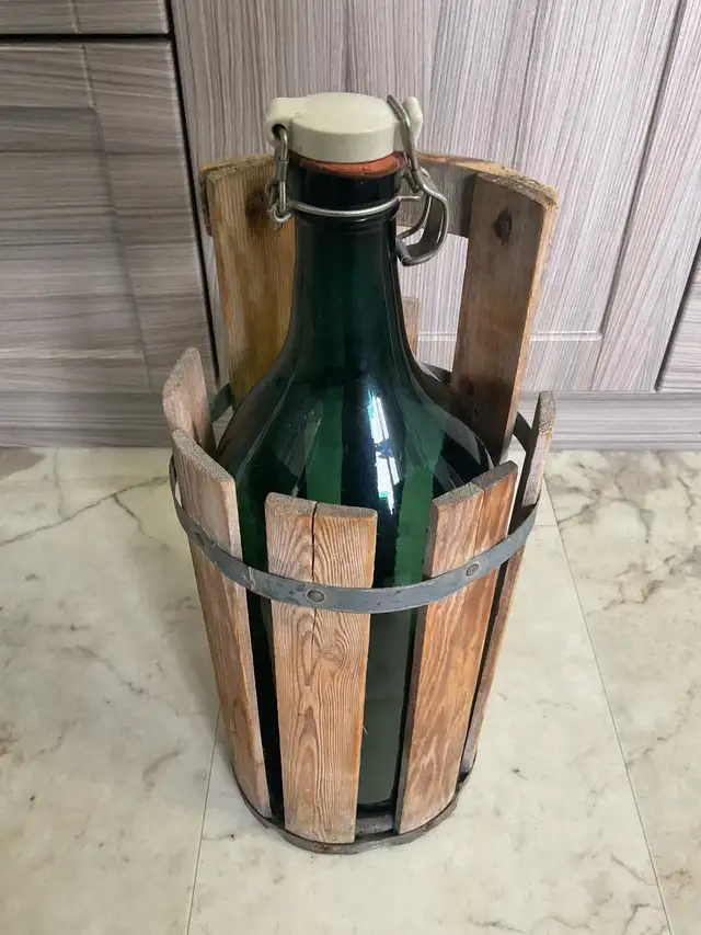 Vintage Demijohn Bottle with Wooden Basket $7562863728670467121
