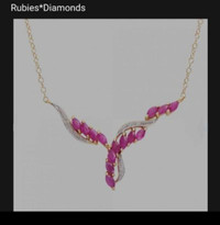 18K Gold 2.5CT AAA Ruby & 0.2CT Diamond necklace
