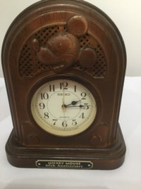 Vintage 60th Anniversary Mickey Mouse Wooden talkingAlarm Clock