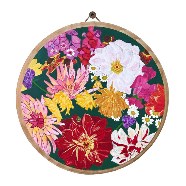 Flowers Painting On Wood Plaque  in Arts & Collectibles in Ottawa