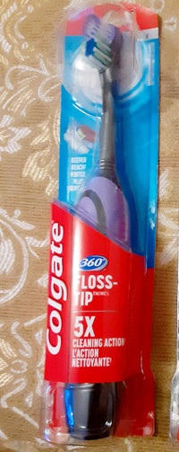 Colgate 360 floss tip, 5x cleaning action toothbrush,