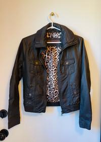 Faux Brown Leather Bomber Jacket