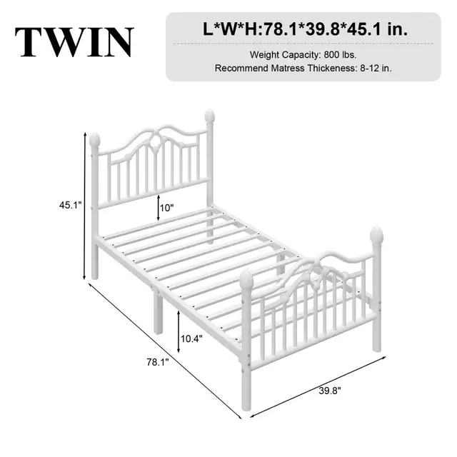 Twin Bed Frame with Headboard and Footboard Metal in Beds & Mattresses in City of Toronto - Image 3