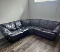 Black leather sectional couch 