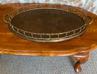 Hollywood Regency Faux Bamboo Oval Brass Serving Tray