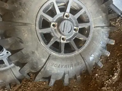 32” tires and 14”rims came off my Polaris rzr one has a tear in it put a patch and tube it’s been go...