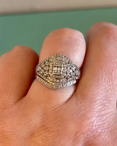 Vintage Style Diamond Wedding Ring Set, band and engagement ring, View more