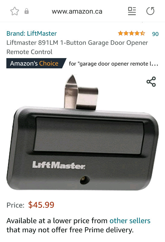 Liftmaster 891LM garage door opener button remote control   in Garage Doors & Openers in Cambridge