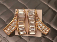 Boucles d’oreilles vintage Swarovski Gold-Plated Crystal Baguett