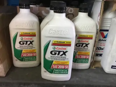 Castrol GTX 20W50 1 litre containers. Qty 17. Valvoline 20W50 1 litre containers Qty 7. 10W40 1 litr...