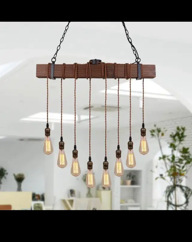 Rustic Black Wood Hanging Kitchen Dining Room Multi Pendant Ligh in Kitchen & Dining Wares in Hamilton - Image 4