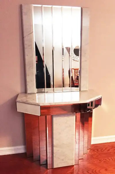 Gorgeous Mirrored Glass Marble foyer table with Mirror, View more