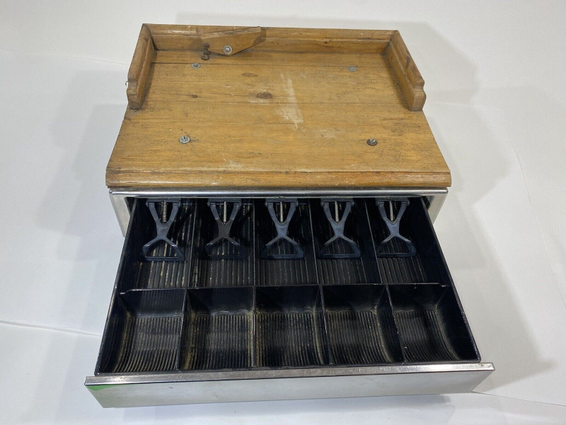 Vintage Spring Loaded Cash Register Drawer & Base, Heavy, Wood Arts
