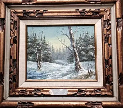 Lovely Serene Vintage Framed Original Winter Woods Oil Painting!, View more