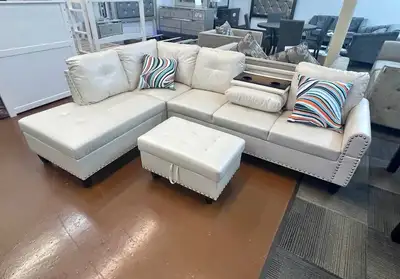 Leather Sectional Sofa with Storage Ottoman + Side Storage Buy N, View more