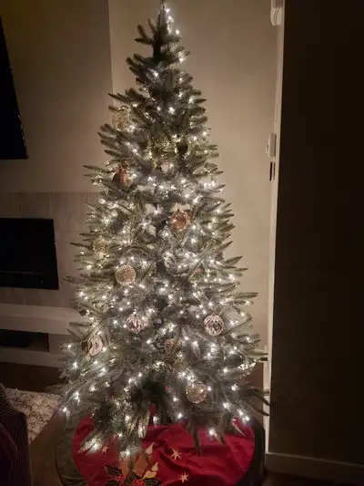 8 ft Artificial Christmas Tree - with gold ornaments, View more