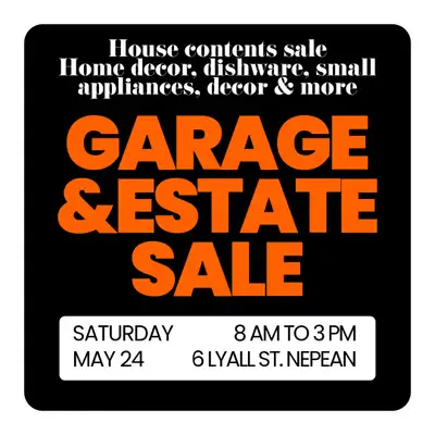 GARAGE SALE Saturday, May 24, 2025 8 am to 3 pm 6 Lyall St, nepean House contents sale — Furniture,...