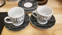 Set of 6 Matching Espresso Cups and Saucers