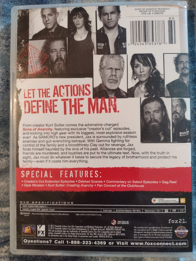Sons Of Anarchy Season 5 DVDs  in CDs, DVDs & Blu-ray in North Bay - Image 2