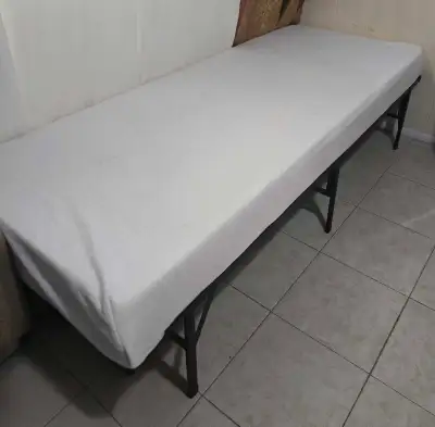 White Matress with Twin Bed Metal Frame, View more