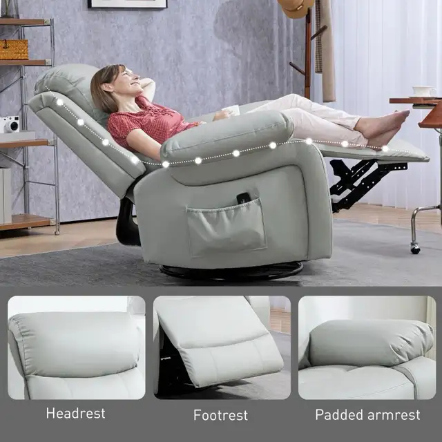  PU Leather Reclining Chair with Vibration Massage Rocker, Swive in Chairs & Recliners in Markham / York Region - Image 9