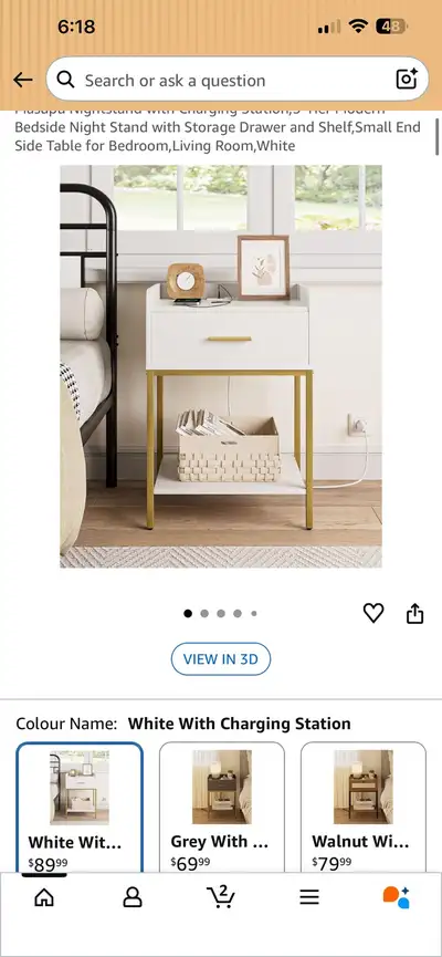 BNIB White Nightstand with Charging Station, View more