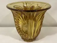 AMBER CUT GLASS DAISY VASE WITH MATCHING FLOWER FROG (1940’s)