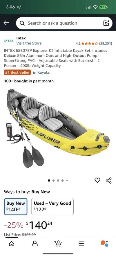 INTEX Explorer K2 Inflatable Kayak, View more