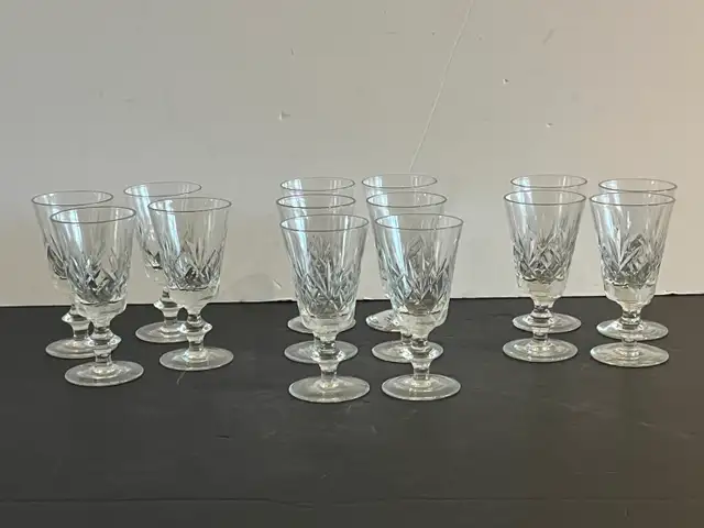 VINTAGE STUART CRYSTAL SET OF 14 STEMMED GLASSES