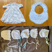 Baby Baptism Christening Dress, Bonnets, Bib, Newborn 0-3 Months