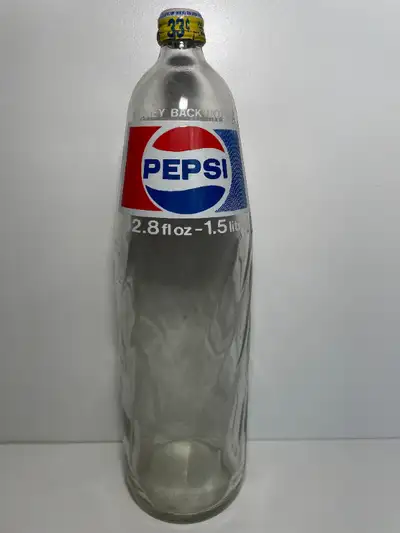 PEPSI-COLA, Bouteille de boisson soda transparente en verre, View more
