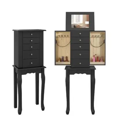 Armoire Storage Standing Jewelry Cabinet with Mirror-Black, View more