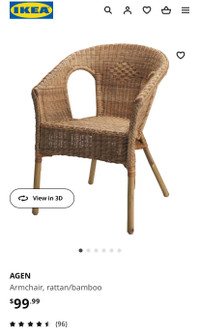IKEA arm chairs rattan/  bamboo  indoor outdoor with cushions 