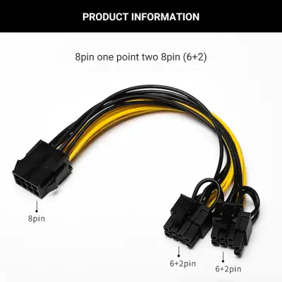 2 X TISHRIC 8Pin PCI Express to Dual PCIE 6+2 Pin Power Cable, View more