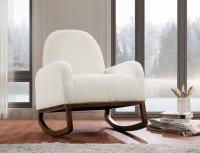 ROCKING CHAIR IN BOUCLE FABRIC WITH STURDY WOODEN BASE ( BEIGE )