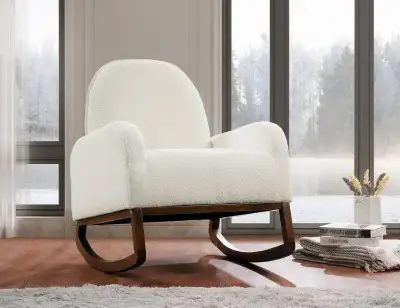 ROCKING CHAIR IN BOUCLE FABRIC WITH STURDY WOODEN BASE ( BEIGE ), View more