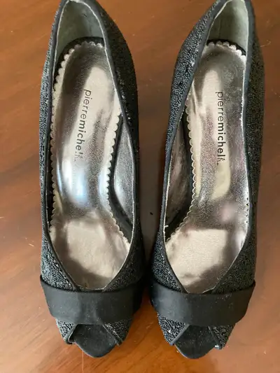 Black, beaded dress 2" heals. Worn once!