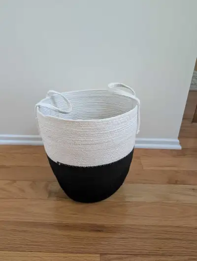 Woven  Black and White Cotton Basket, View more