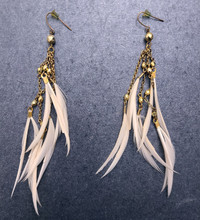 Women's Jewelry - NEW - Gold and White Dangling Feather Earrings