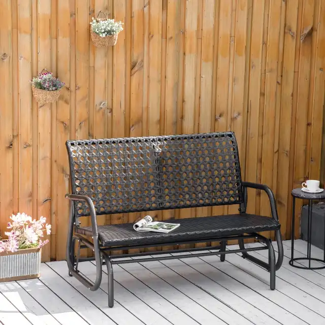 2 Seater Wicker Outdoor Glider Bench, Patio Swing Rocker Chair G in Patio & Garden Furniture in Markham / York Region - Image 9