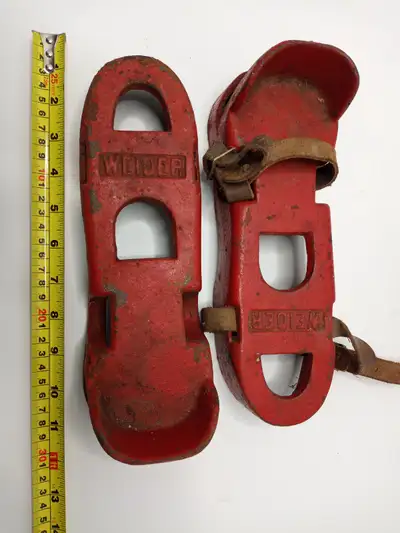 Vintage Weider Cast Iron Boots with Leather Straps, View more