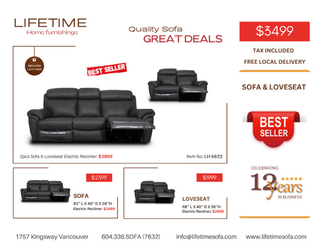 Genuine Top Grain leather reclining sofa set Electric Recliner in Couches & Futons in Vancouver - Image 4