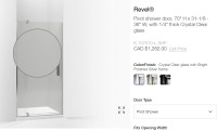 Kohler Revel Pivot Frameless Shower door 70" H x 31-1/8 - 36" W